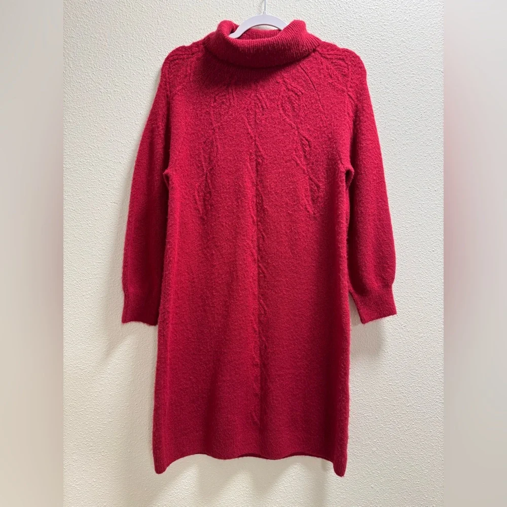 Soft Surroundings Ellen Cowl Neck Knit Sweater Dress Stretch Red Medium - Picture 2 of 10